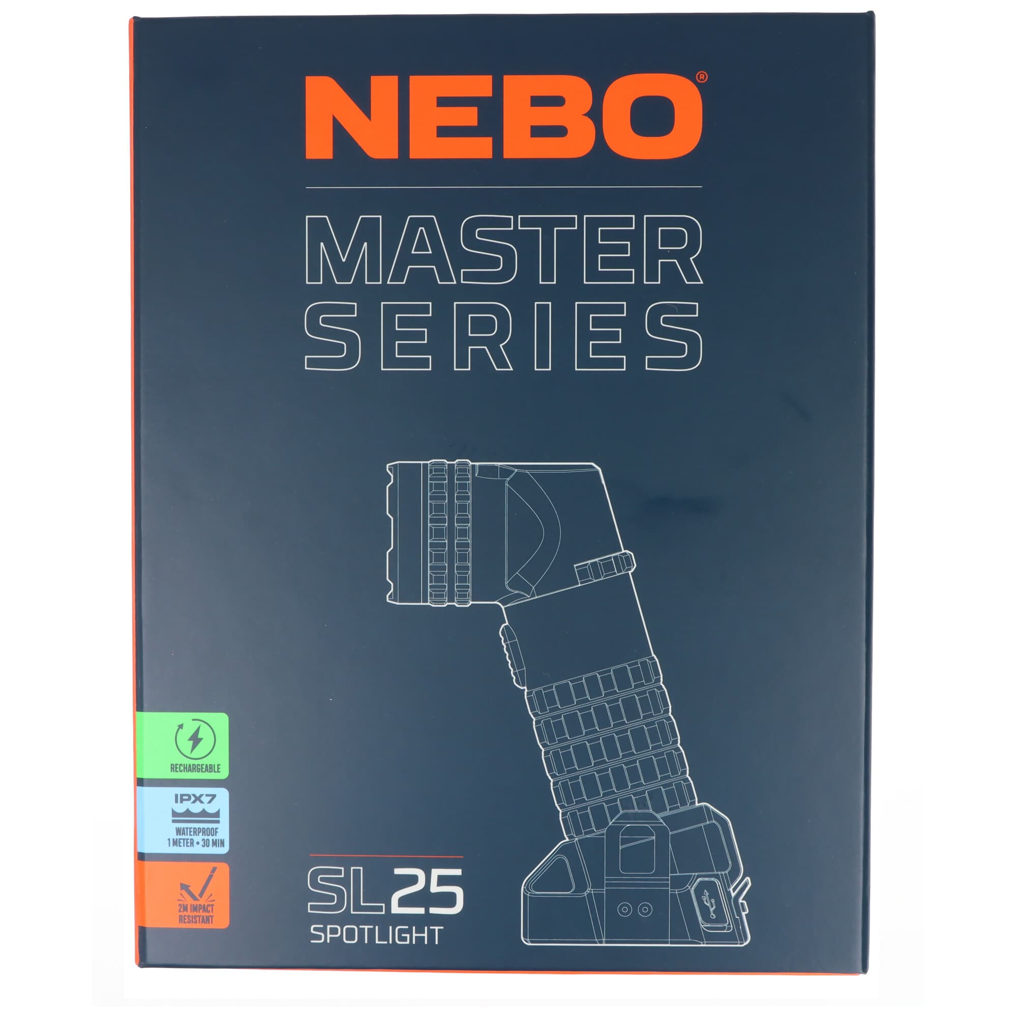 Lampe torche Nebo MASTER SERIES SL25, jusqu'à 2500 lumens, avec tête pivotante, port de charge USB-C, quatre modes d'éclairage